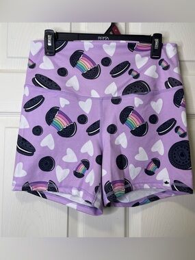 Wodbottom Womens Cookie Rainbow Purple Gym Shorts Sz XL